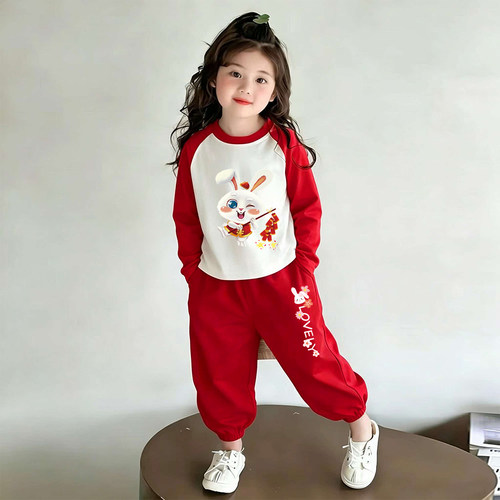 女童纯棉薄款长袖洋气两件套