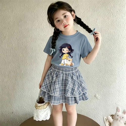 女童夏季韩系短袖蛋糕裙两件套