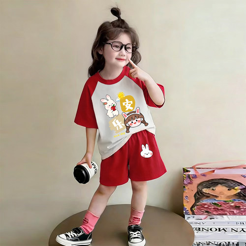 女童夏装套装夏季新款薄纯棉儿童衣服短袖短裤洋气时髦女孩两件套