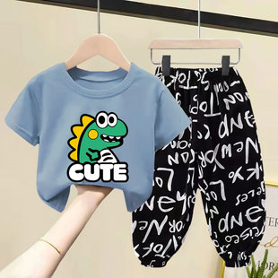 儿童套装2025夏季新款男童女童衣服洋气纯棉短袖T恤宝宝两件套装