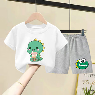 儿童夏季套装纯棉短袖T恤短裤两件套2025新款男女童宝宝洋气衣服