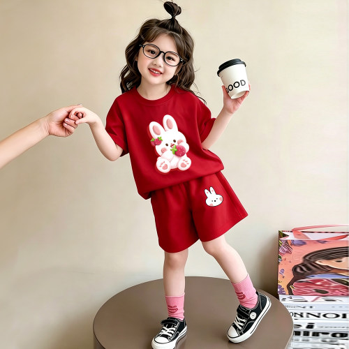 女童纯棉夏装套装薄款夏日新款洋气女宝宝短袖短裤两件套儿童衣服