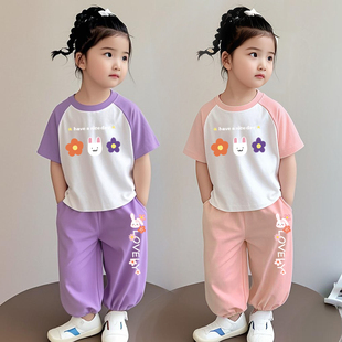女童纯棉夏装套装女童2026新款女宝宝短袖休闲运动两件套儿童衣服