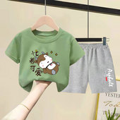新款 洋气韩版 短袖 儿童套装 男女童纯棉薄款 装 短裤 宝宝两件套潮 夏季
