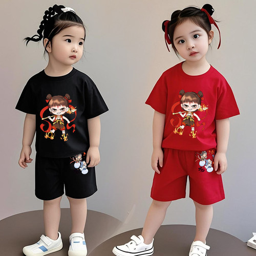 哪吒男女童夏装纯棉套装