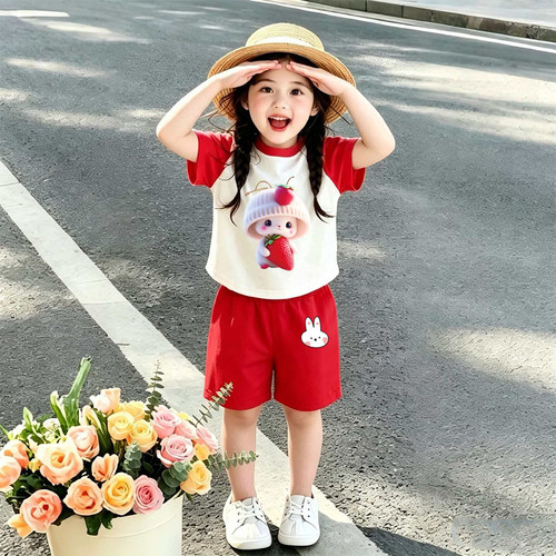 女童夏季纯棉短袖短裤两件套
