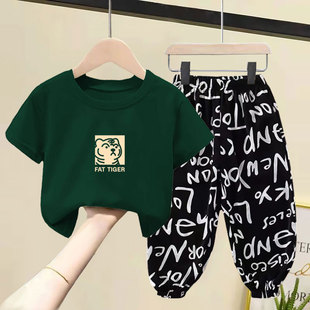 儿童套装2025夏季新款洋气韩版男女童衣服纯棉短袖T恤宝宝两件套