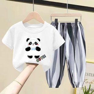 童装男童夏装套装2026新款韩版女孩纯棉短袖T恤中小童长裤两件套