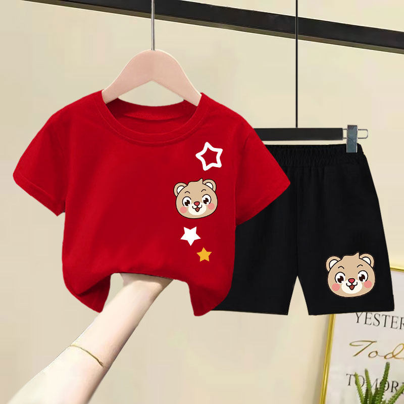 儿童100%纯棉短袖短裤套装2026夏装新款洋气韩版男女童薄款两件套