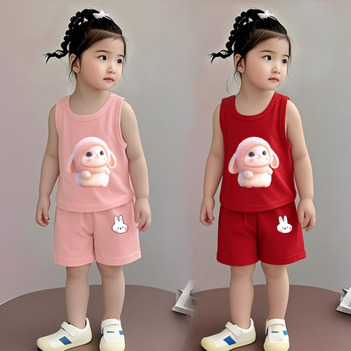 女童夏季纯棉背心短裤两件套