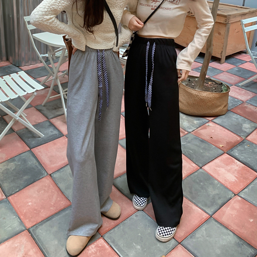 Real shooting and real price early spring new high waist slim drawstring casual wide leg pants