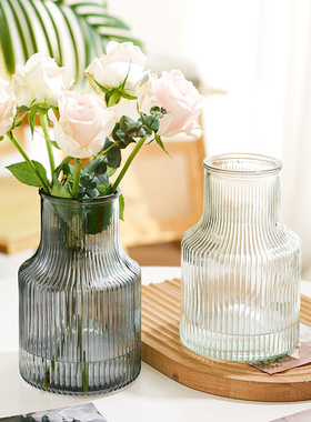 玻璃花瓶摆件客厅插花轻奢高级感简约透明水养插花水培富贵竹鲜花