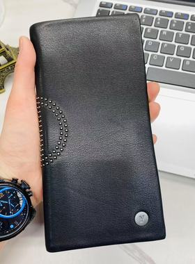 蒙娜丽莎牛皮男士钱包长款钱夹皮夹商务休闲时尚压花黑色大钞夹竖