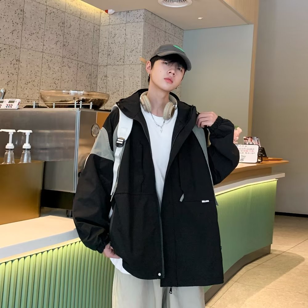 官方正品男士美式冲锋衣男春秋款新款 工装拼色连帽运动休闲飞行