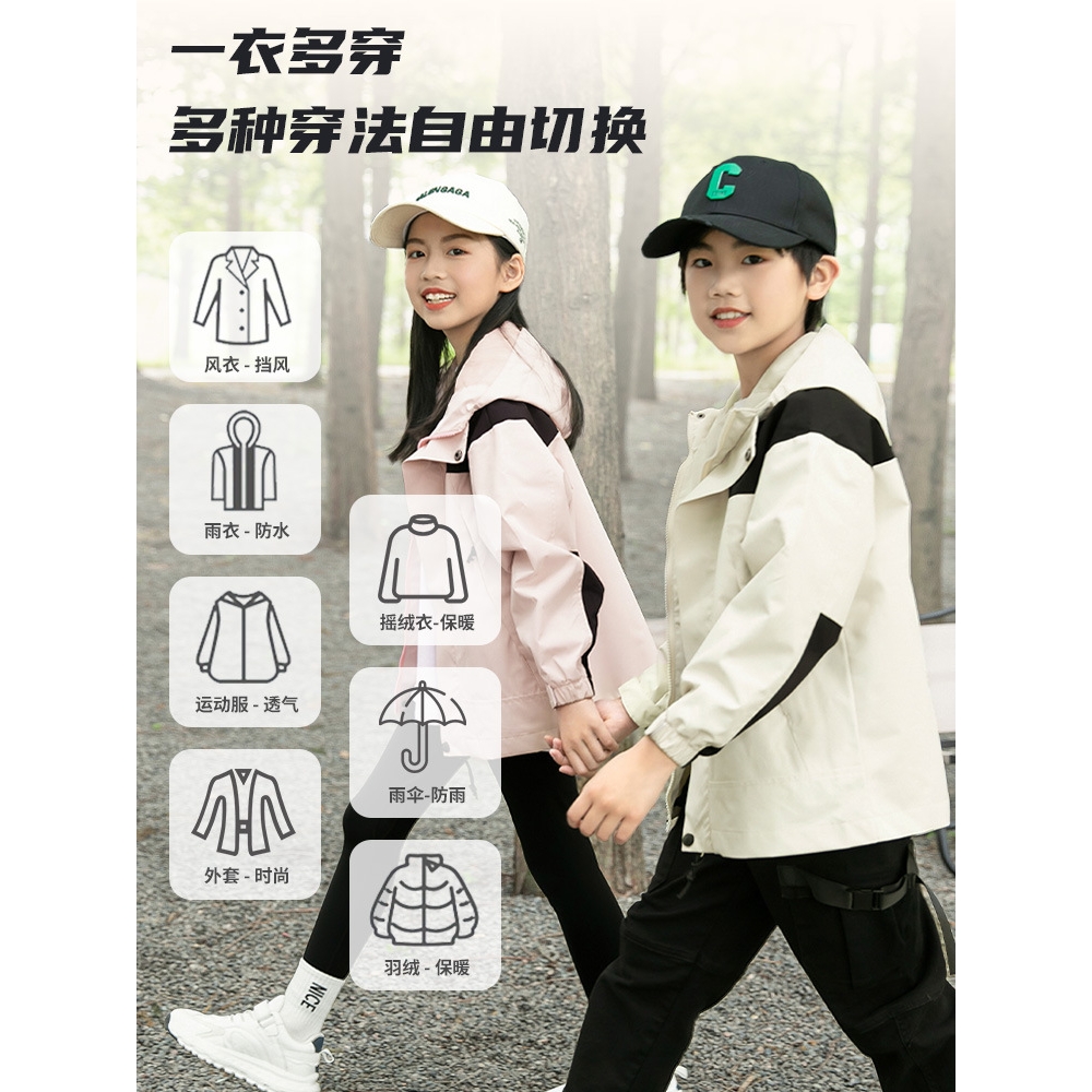 官方正品秋冬爆款儿童冲锋衣三合一春秋可拆卸防水两件套男女童外