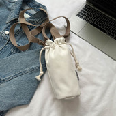 水杯套斜挎可背通用白色帆布包水桶包2023新款 女抽绳束口袋手拎包