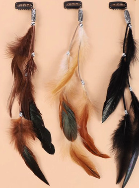 民族风3色套装羽毛发夹发饰BB夹古风头饰品欧美印第安羽毛发卡子