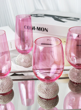 仙女款酒杯粉色钻石威士忌酒杯高颜值水杯红酒杯葡萄酒杯镶钻杯