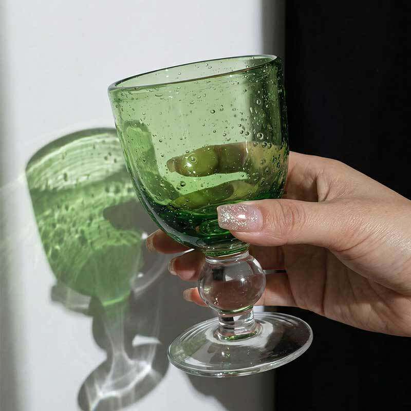 小众气泡酒杯色料加厚果汁酒杯餐厅水杯摆件复古创意高脚酒杯
