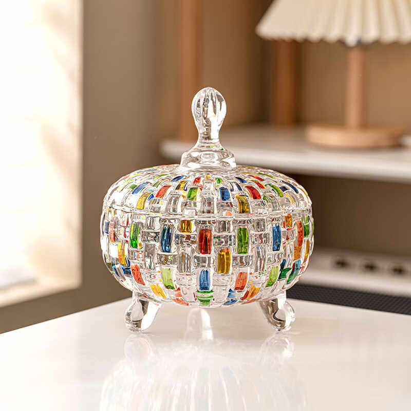 轻奢彩绘大果盘高颜值撞色糖果罐玻璃水果盘客厅果斗意式摆件个性