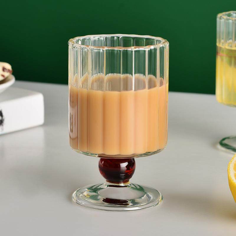 高硼硅玻璃杯耐高温喝茶杯简约竖条纹透明ins风咖啡杯红酒饮料杯
