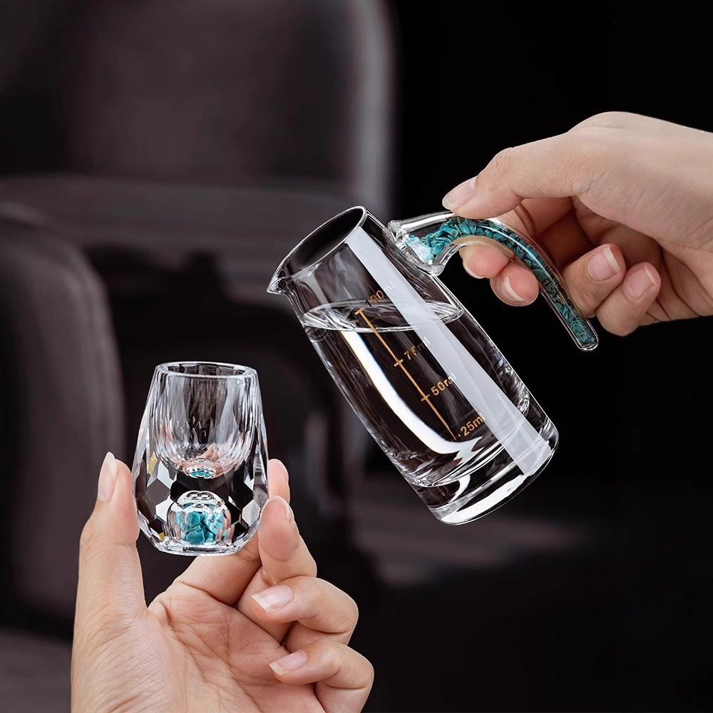 绿松石水晶玻璃白酒杯分酒器酒具高档餐厅清酒杯酒盅礼盒领导礼物