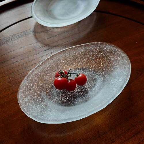 仙气云雾玻璃椭圆沙拉蛋糕盘