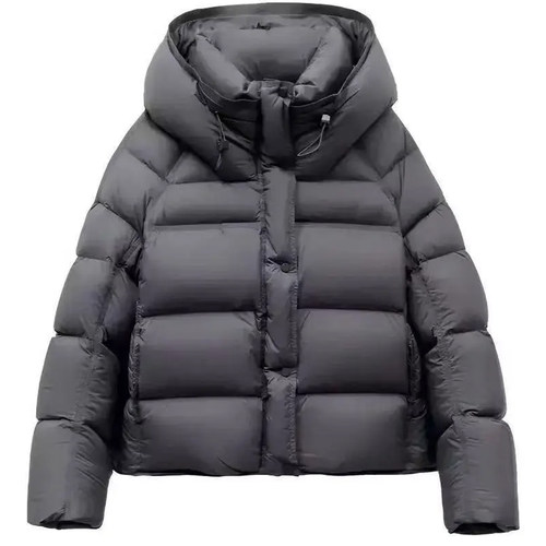 90白鸭绒连帽排骨风羽绒服外套女