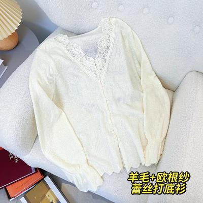 韩系羊毛欧根纱蕾丝打底衫优雅