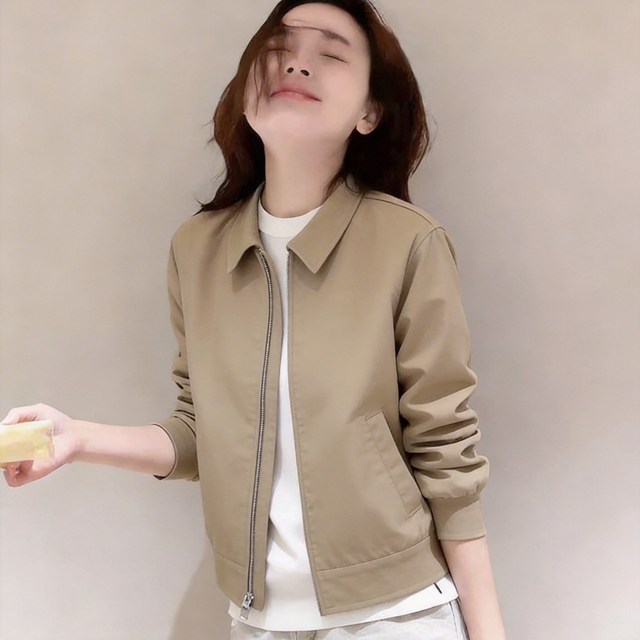 韩国极简巴恩风免烫短款工装外套女春秋新款小个子时尚通勤夹克潮