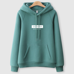 韩国秋冬新款加绒加厚绿色宽松卫衣女春季连帽宽松休闲短款外套潮