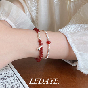 李大爷的店 天然红玛瑙小银鱼新中式手串叠戴国潮百搭氛围感手链