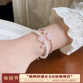 李大爷 店 天然粉晶小花珍珠碎银手串手链叠戴少女感显白韩系ins