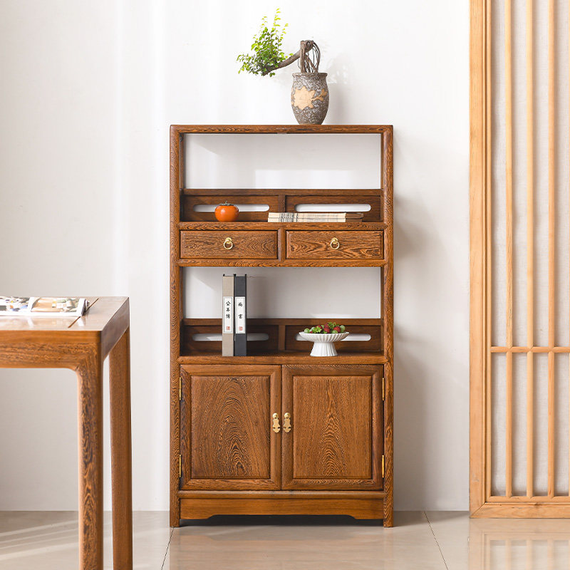 鸡翅木餐边柜全实木茶水柜新中式边几双门柜红木小书架茶柜储物柜