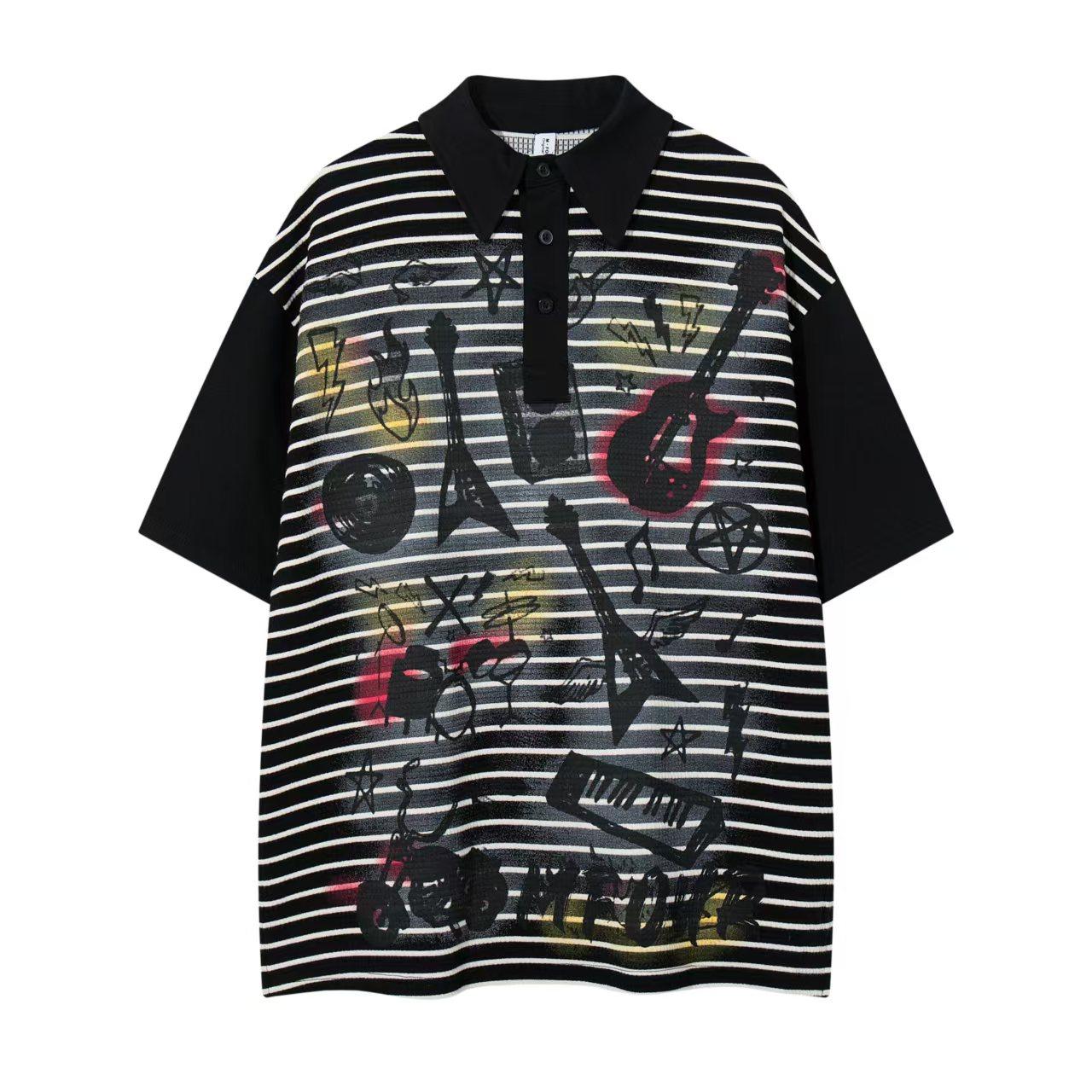 chaonimei美式复古条纹短袖翻领POLO衫宽松情侣T恤潮牌上衣,女装/女士精品,POLO衫,淘宝优惠券,粉丝福利购,淘宝优惠卷