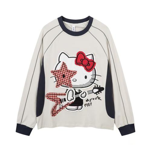 chaonimei原创卡通Kitty猫刺绣针织衫毛衣女秋冬宽松学院风外穿