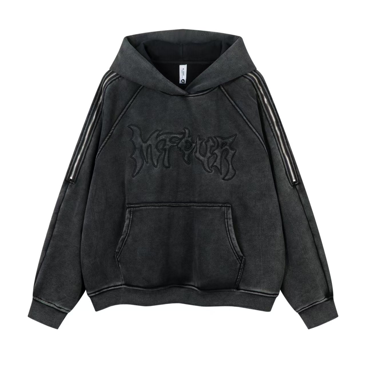 chsonime高街刺绣工装拼接加绒连帽卫衣男美式设计感做旧外套上衣