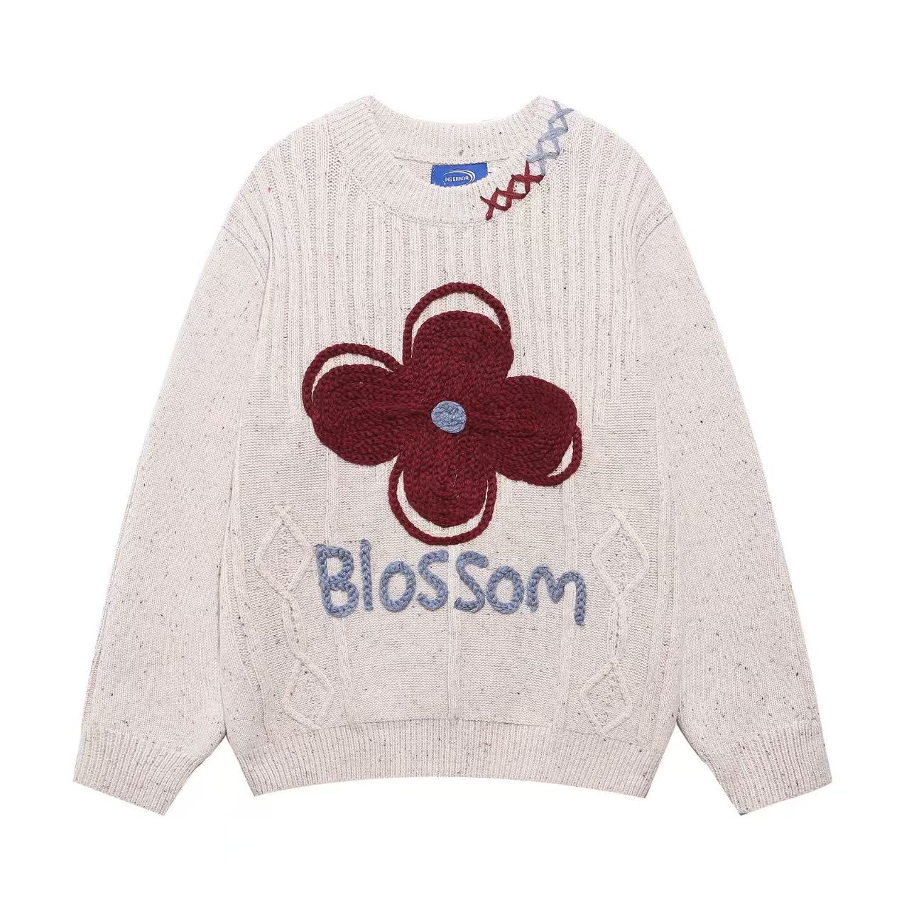 chaonime秋冬新款美式复古花朵刺绣设计感针织衫毛衣女慵懒风上衣