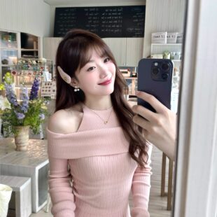 瞌睡树◆干枯玫瑰 露肩秋冬修身显瘦假两件露肩针织衫内搭上衣