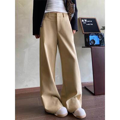 卡其色阔腿裤女2025春秋