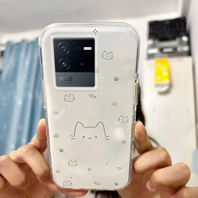 适用于iQOONeo6SE手机壳新款小猫头V2199A保护套网红高级感ins风卡通女可爱大孔硅胶软壳全包简约创意外壳防