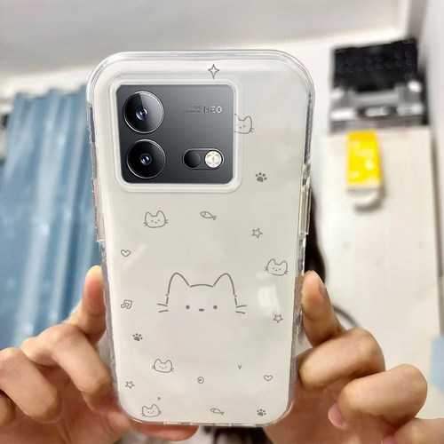 适用于iQOONeo8手机壳新款小猫头V2301A保护套日韩高级感ins风卡通女可爱imd硅胶软壳全包个性外壳防摔
