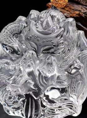 纯天然巴西白水晶五仙九尾狐吊坠项链毛衣链男女生礼物饰品精雕