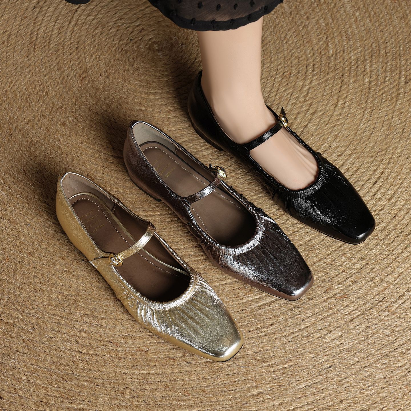 法式复古真皮浅口单鞋女2025新款小皮鞋低跟平底鞋一字扣玛丽珍鞋