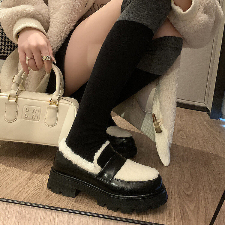 [牛皮圆头]韩版厚底毛毛乐福鞋女冬2023新款英伦风加绒豆豆鞋单鞋,户外/登山/野营/旅行用品,登山鞋/徒步鞋,淘宝优惠券,粉丝福利购,淘宝优惠卷