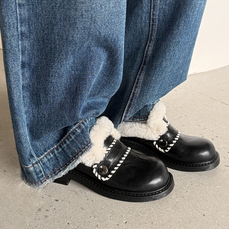 松糕底TPR(牛筋）胶粘工艺人造长毛绒包头毛毛鞋