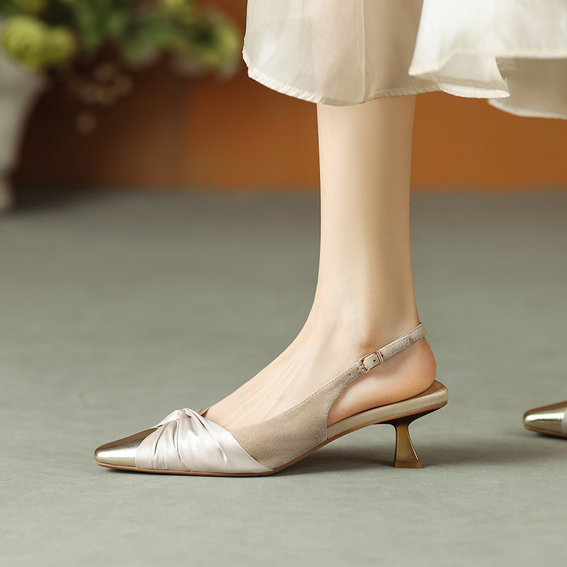 法式包头凉鞋女夏季2024新款3公分小跟单鞋中跟细跟小香风高跟鞋