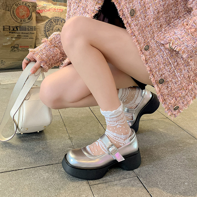 学院甜酷风松糕厚底玛丽珍鞋复古圆头浅口粗跟单鞋女日系jk小皮鞋