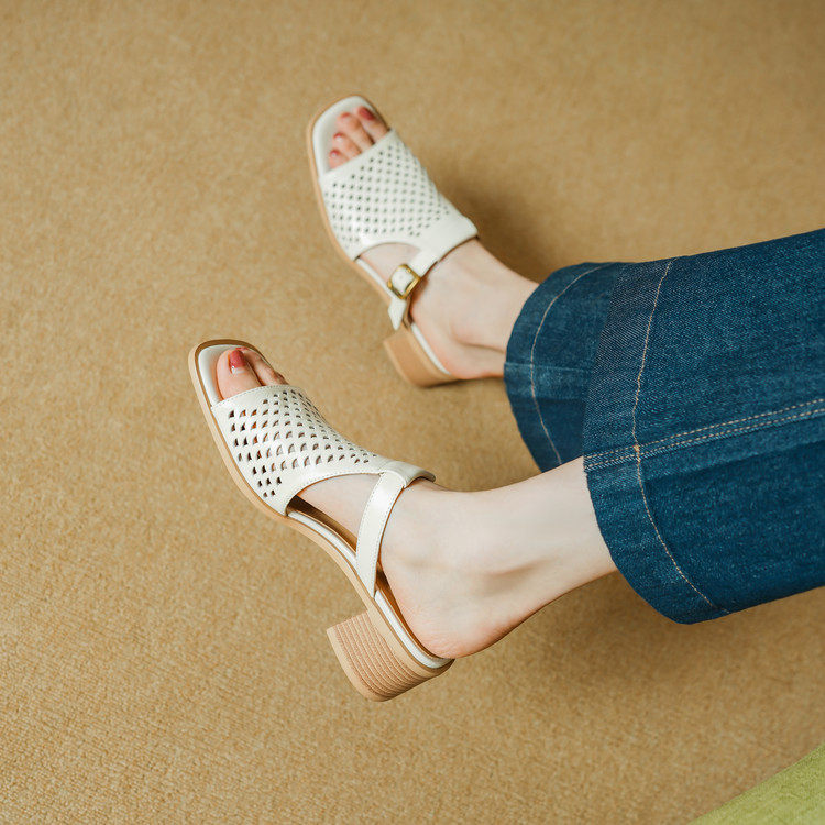 5cm粗跟真皮方头凉拖鞋女夏季外穿羊皮半拖鞋复古镂空懒人洞洞鞋~,户外/登山/野营/旅行用品,登山鞋/徒步鞋,淘宝优惠券,粉丝福利购,淘宝优惠卷