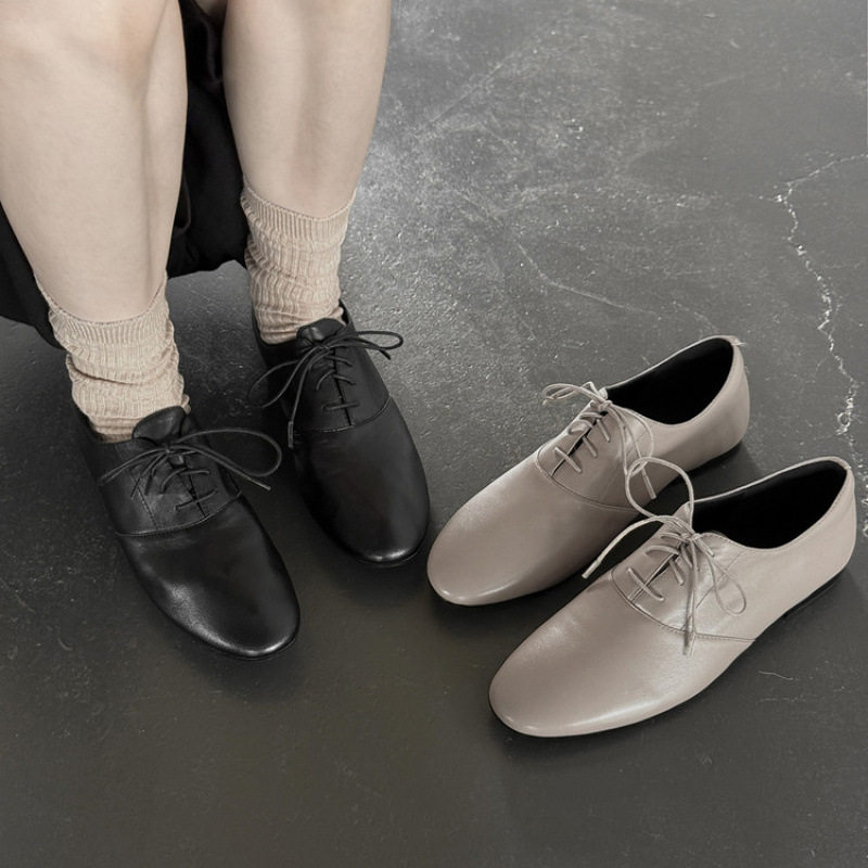 简约百搭复古圆头系带平底深口单鞋女2025年新款夏季小皮鞋黑灰色,户外/登山/野营/旅行用品,登山鞋/徒步鞋,淘宝优惠券,粉丝福利购,淘宝优惠卷